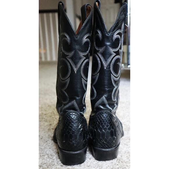 Vintage Ferrini Black Python Snakeskin Leather Cowboy Boots Men 10 EE Western main image 11